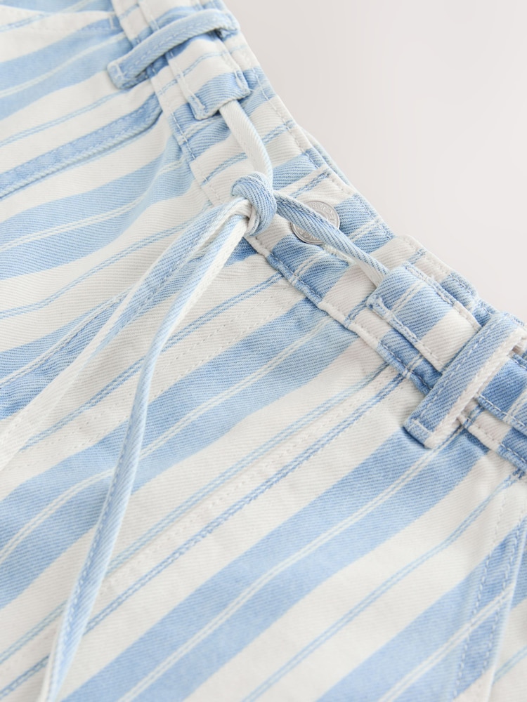 Blue and White Striped Pull-On Utility Denim Shorts - Image 2 of 4