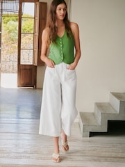 Ecru - Lightweight Denim Patch Pocket Cropped Jeans - Bild 1 von 9