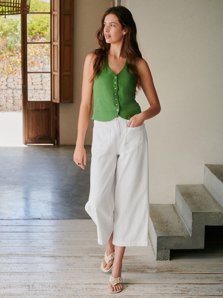 Ecru - Lightweight Denim Patch Pocket Cropped Jeans - Bild 2 von 9