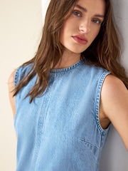 Light Blue Seamed Sleeveless Denim Maxi Dress - Image 4 of 7