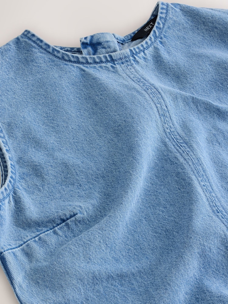 Light Blue Seamed Sleeveless Denim Maxi Dress - Image 7 of 7