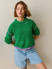 Green/Purple Tipped Cotton Rich Towelling Knit Crew Neck Jumper - Image 2 of 7