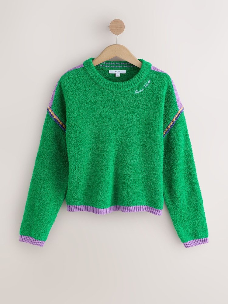 Buy Green/Purple Tipped Cotton Rich Towelling Knit Crew Neck 
