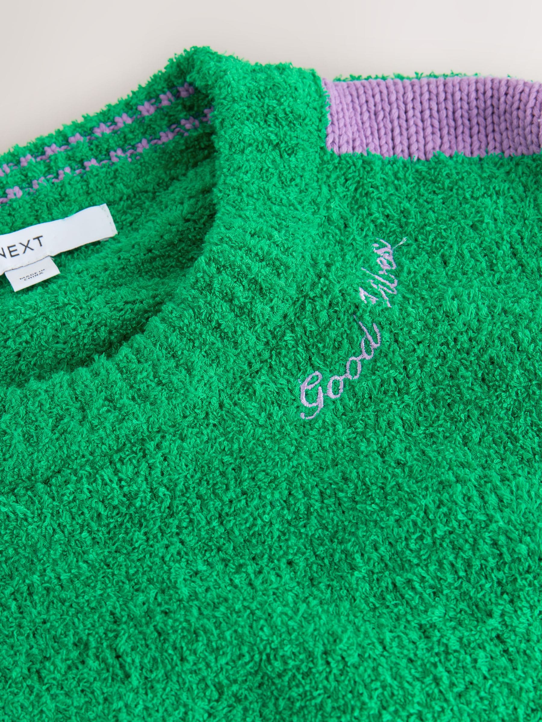 Buy Green/Purple Tipped Cotton Rich Towelling Knit Crew Neck