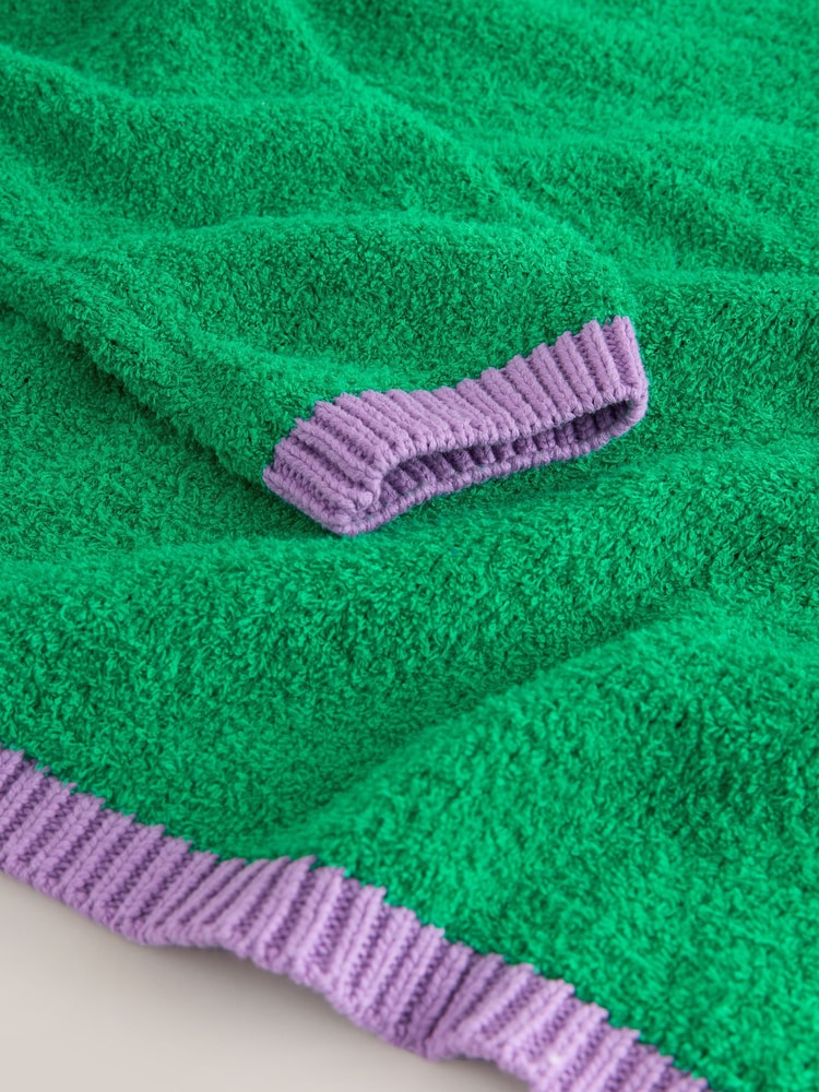 Green/Purple Tipped Cotton Rich Towelling Knit Crew Neck Jumper - Image 7 of 7