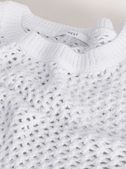 Weiß - Schulterfreier Mesh-Crochet-Pullover aus 100% Baumwolle - Bild 7 von 8