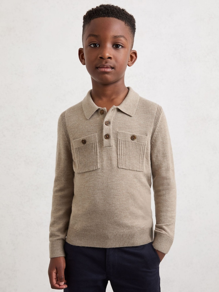 Reiss Oatmeal Melange Rectory Polo Shirt - Image 1 of 5 Reiss Oatmeal Melange Rectory Polo Shirt - Image 1 of 5