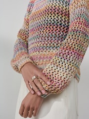 Regenbogenfarben - Schulterfreier Mesh-Crochet-Pullover aus 100% Baumwolle - Bild 5 von 8