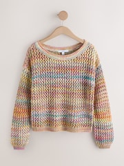 Regenbogenfarben - Schulterfreier Mesh-Crochet-Pullover aus 100% Baumwolle - Bild 6 von 8