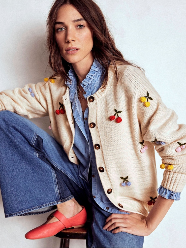 Buy Boden Natural Natalie Embroidered Cardigan K1112 from Next USA Buy Boden Natural Natalie Embroidered Cardigan K1112 from Next USA