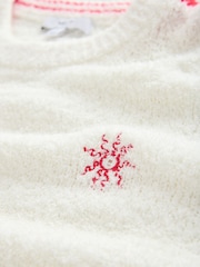 White/Red Tipped Cotton Rich Towelling Knit Crew Neck Jumper - Image 3 of 3