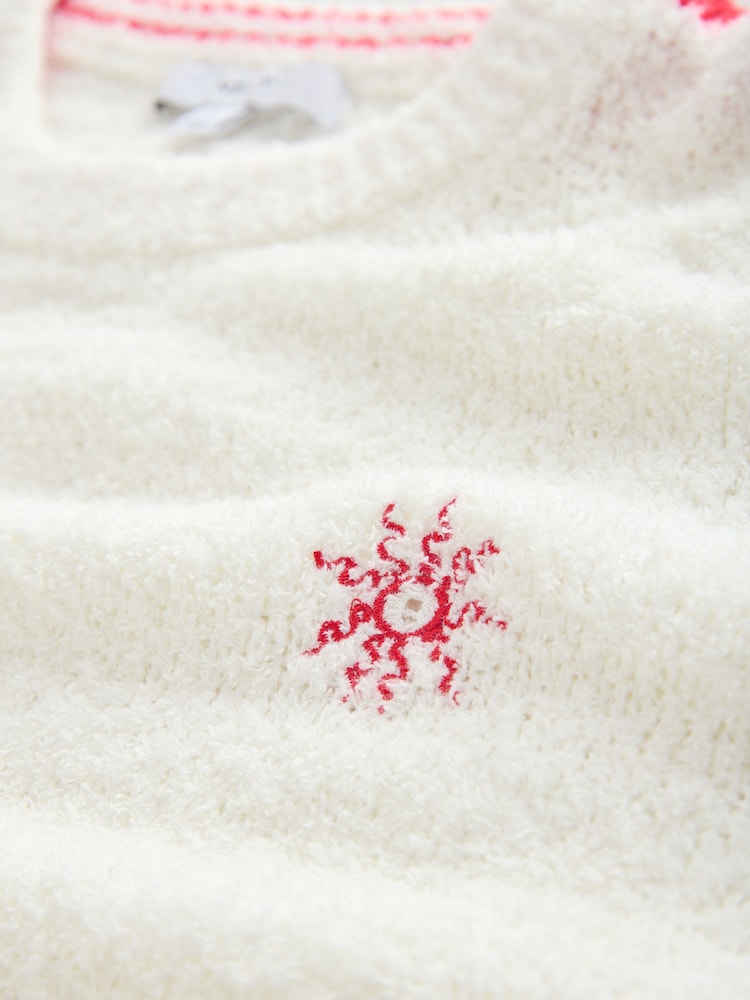 White/Red Tipped Cotton Rich Towelling Knit Crew Neck Jumper - Image 3 of 3
