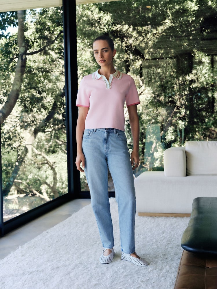 Light Pink Short Sleeve Frill Polo Knitted Top - Image 2 of 7