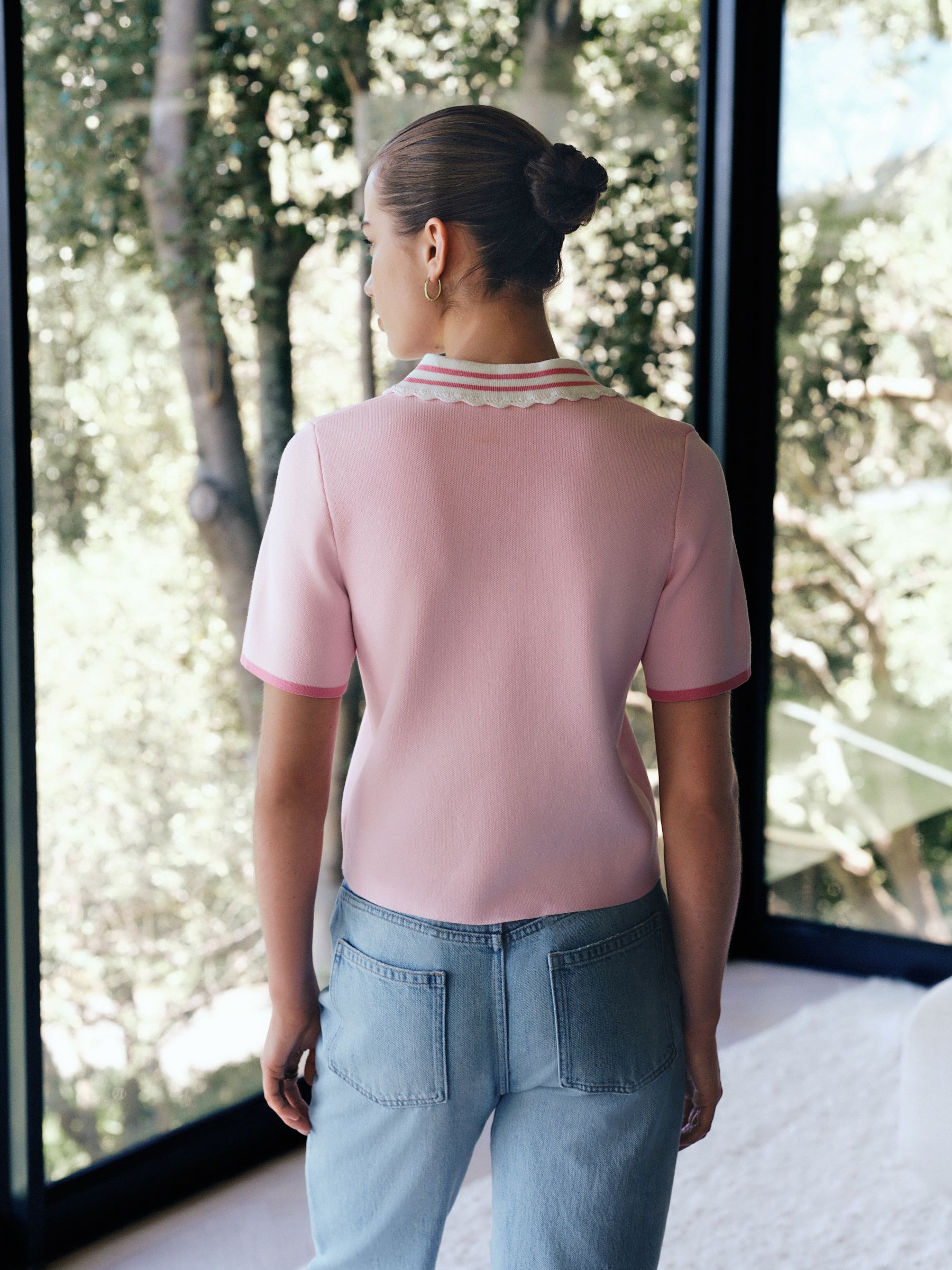 Buy Light Pink Short Sleeve Frill Polo Knitted Top from the Next