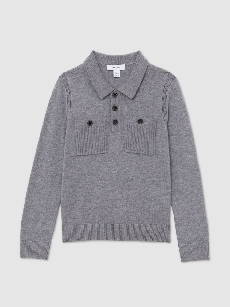 Reiss Grey Melange Rectory Polo Shirt - Image 2 of 4 Reiss Grey Melange Rectory Polo Shirt - Image 2 of 4