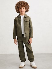 Reiss Khaki Nevis 3-9 yrs Cotton Zip-Through Utility Jacket - Image 1 of 5