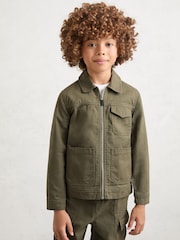 Reiss Khaki Nevis 3-9 yrs Cotton Zip-Through Utility Jacket - Image 3 of 5