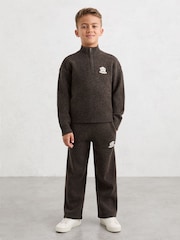 Reiss Chocolate Brown Curtis 3-9 yrs Monogram Relaxed Half-Zip Jumper Wool-Blend Unisex Fit - Image 4 of 6