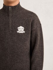 Reiss Chocolate Brown Curtis 3-9 yrs Monogram Relaxed Half-Zip Jumper Wool-Blend Unisex Fit - Image 5 of 6
