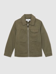 Reiss Khaki Nevis 9-13 yrs Cotton Zip-Through Utility Jacket - Image 2 of 5