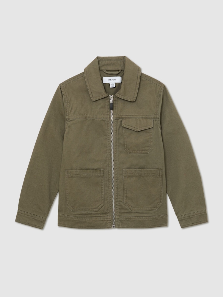 Reiss Khaki Nevis 9-13 yrs Cotton Zip-Through Utility Jacket - Image 2 of 5 Reiss Khaki Nevis 9-13 yrs Cotton Zip-Through Utility Jacket - Image 2 of 5