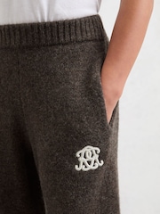 Reiss Chocolate Brown Blake 13-14 yrs Monogram Relaxed Wool-Blend Joggers Unisex Fit - Image 6 of 7