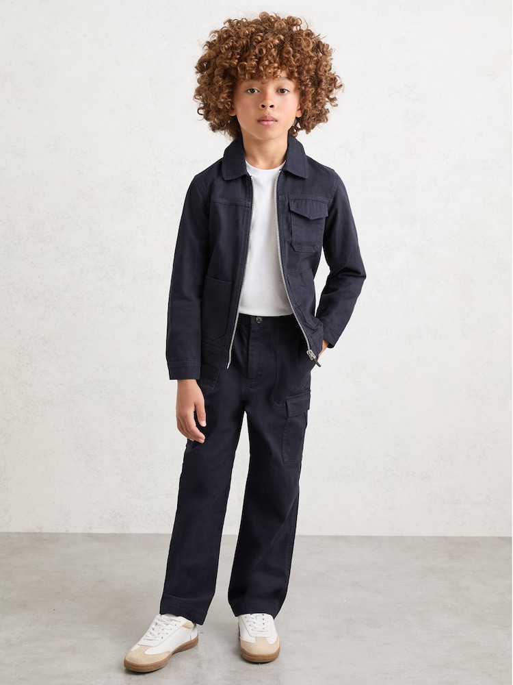 Reiss Navy Alpine 9-13 yrs Cotton Wide-Leg Cargo Trousers - Image 1 of 6