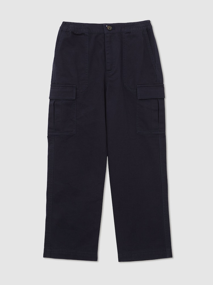 Reiss Navy Alpine 9-13 yrs Cotton Wide-Leg Cargo Trousers - Image 2 of 6