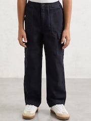 Reiss Navy Alpine 9-13 yrs Cotton Wide-Leg Cargo Trousers - Image 4 of 6