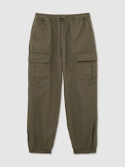 Reiss Khaki Helix 13-14 yrs Cotton Cuffed Cargo Trousers - Image 1 of 6