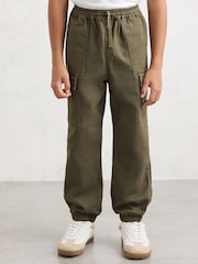Reiss Khaki Helix 13-14 yrs Cotton Cuffed Cargo Trousers - Image 4 of 6