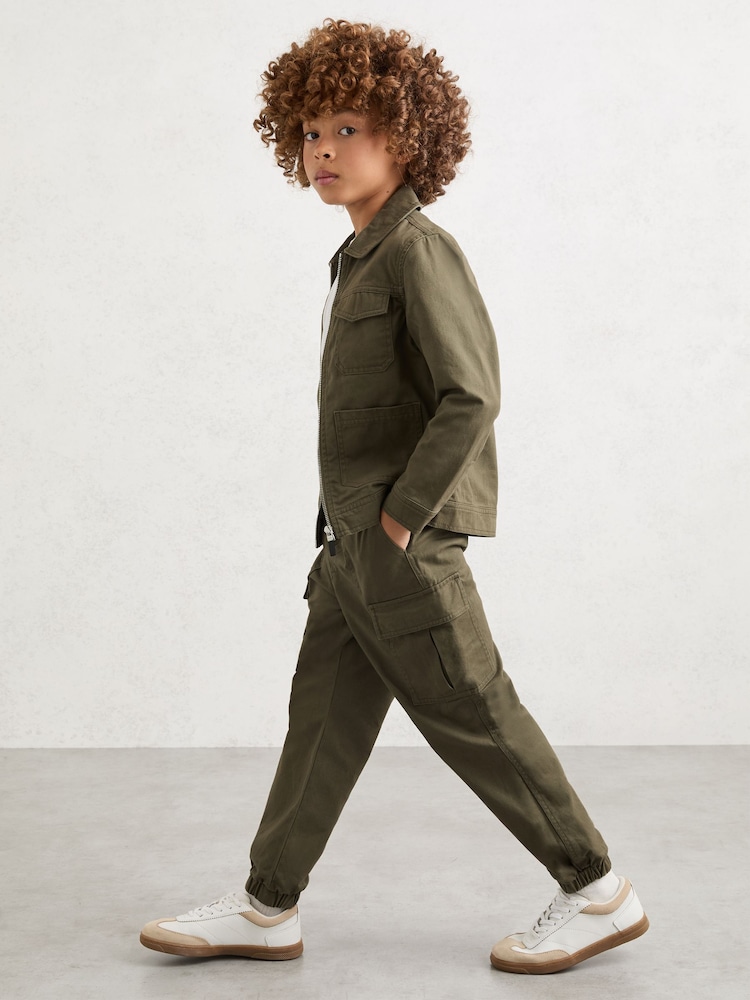 Reiss Khaki Helix Cotton Cuffed Cargo Trousers - Image 1 of 6 Reiss Khaki Helix Cotton Cuffed Cargo Trousers - Image 1 of 6