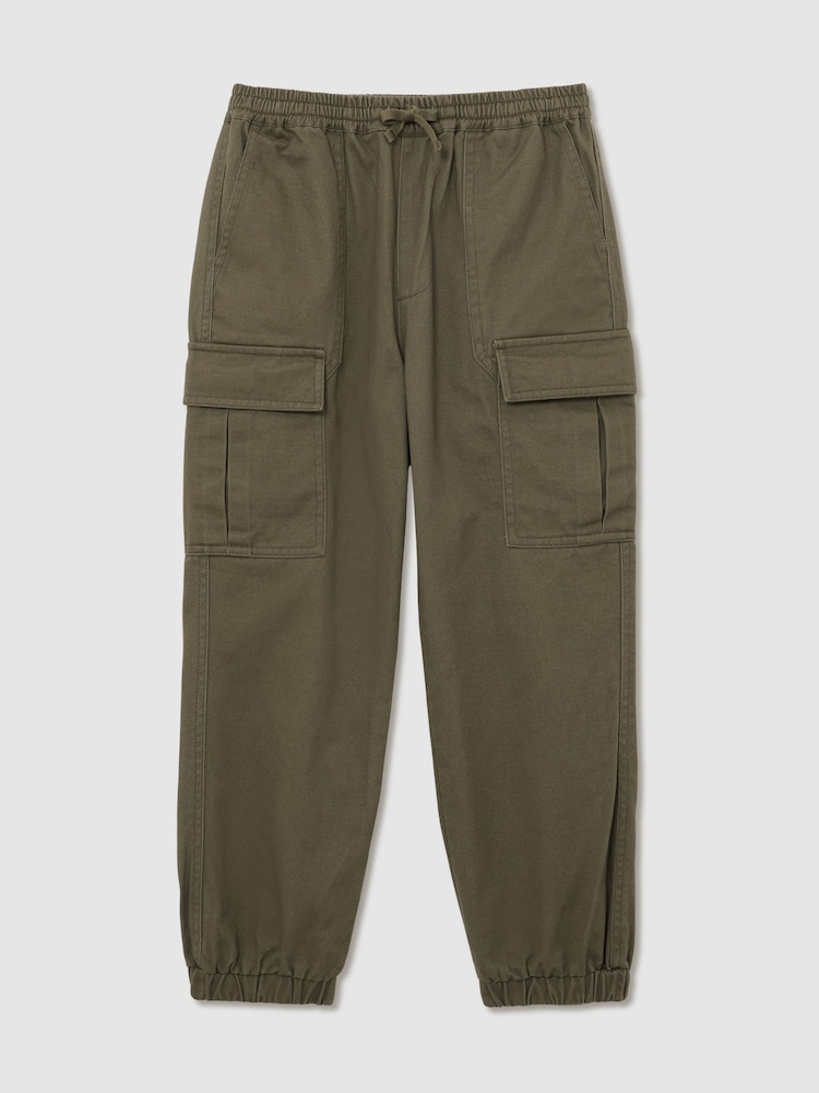 Reiss Khaki Helix Cotton Cuffed Cargo Trousers - Image 2 of 6 Reiss Khaki Helix Cotton Cuffed Cargo Trousers - Image 2 of 6