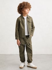 Reiss Khaki Helix 3-9 yrs Cotton Cuffed Cargo Trousers - Image 3 of 6
