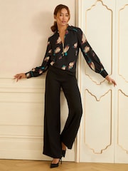 Love & Roses Black Animal Petite Long Sleeve Zip Front Blouse - Image 3 of 4