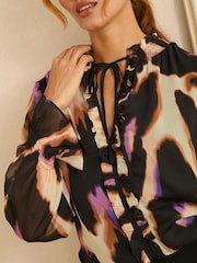 Love & Roses Black Animal Petite Notch Neck Long Sleeve Blouse - Image 2 of 4