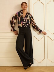 Love & Roses Black Animal Petite Notch Neck Long Sleeve Blouse - Image 3 of 4