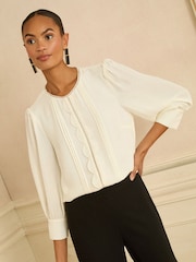 Love & Roses Ivory Petite 3/4 Sleeve Scallop Detail Blouse - Image 1 of 4
