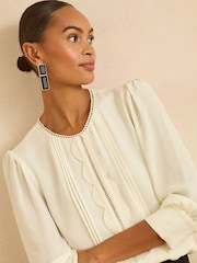 Love & Roses Ivory Petite 3/4 Sleeve Scallop Detail Blouse - Image 2 of 4