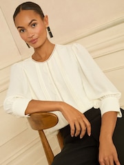 Love & Roses Ivory Petite 3/4 Sleeve Scallop Detail Blouse - Image 4 of 4