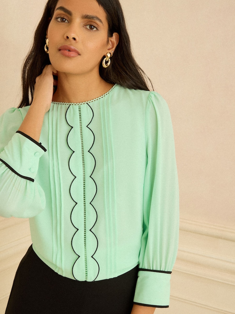 Love & Roses Mint Green Petite 3/4 Sleeve Scallop Detail Blouse - Image 1 of 4