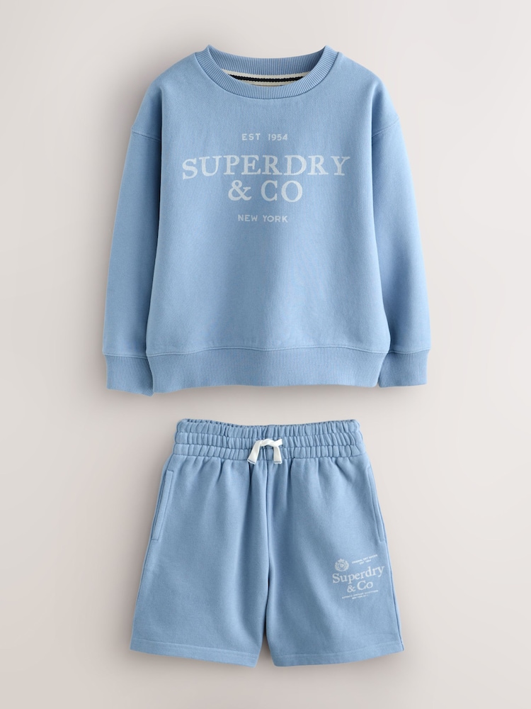 Superdry Light Blue Sweat Top & Shorts Set - Image 1 of 5
