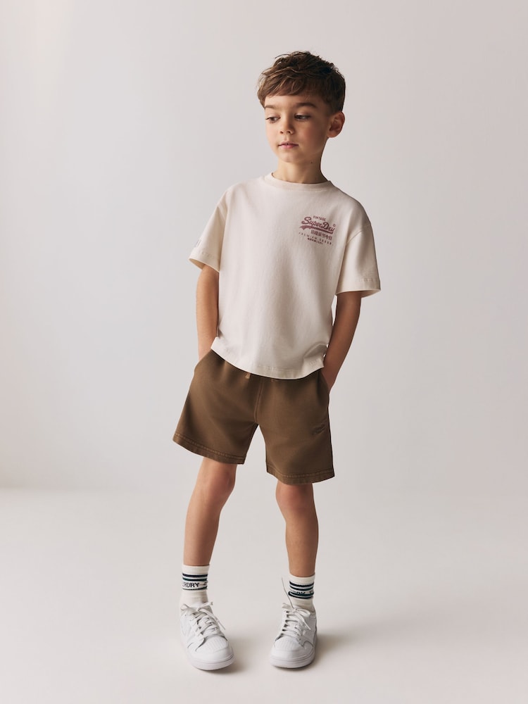Superdry Brown/White T-Shirt and Short Set - Image 1 of 6