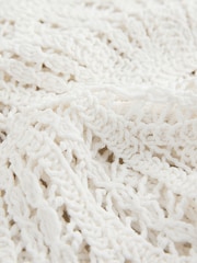 Ecru Crochet Knit Open Neck Polo Top - Image 2 of 3