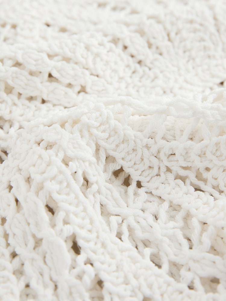 Ecru Crochet Knit Open Neck Polo Top - Image 2 of 3