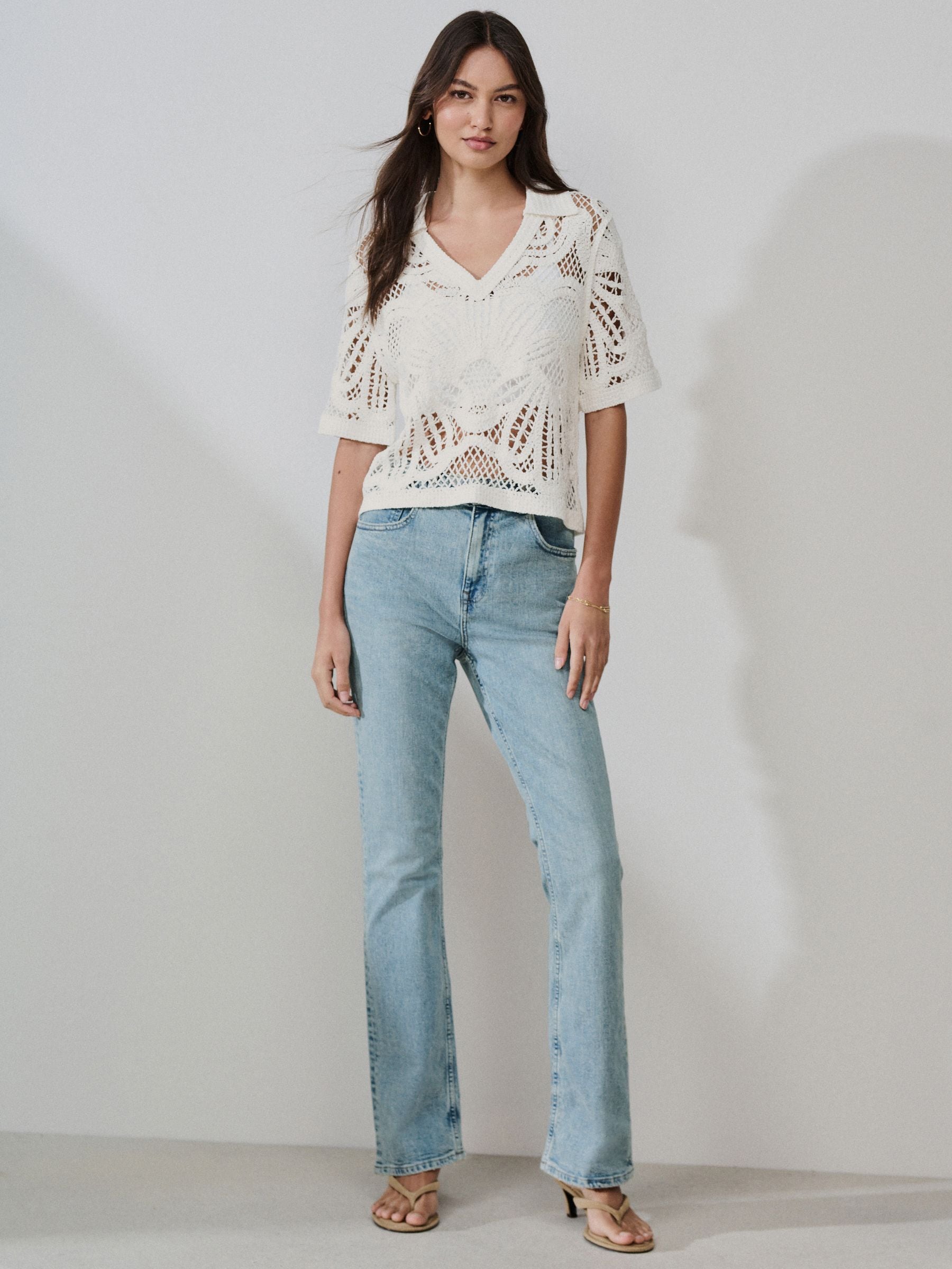 Buy Ecru Crochet Knit Open Neck Polo Top from Next South Africa