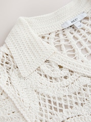 Ecru Crochet Knit Open Neck Polo Top - Image 3 of 3