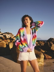 Multi Rainbow Hand Knit Tie Front Crochet Cardigan - Image 5 of 10