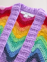 Multi Rainbow Hand Knit Tie Front Crochet Cardigan - Image 8 of 10