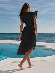 Lipsy Black Petite Broderie Flutter Sleeve Midi Dress - Image 2 of 4